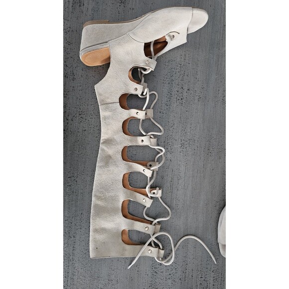 Women’s Knee-High Gladiator Sandals, Soft Suede Leather, Lace-Up Beige  Size 37 - Picture 6 of 7
